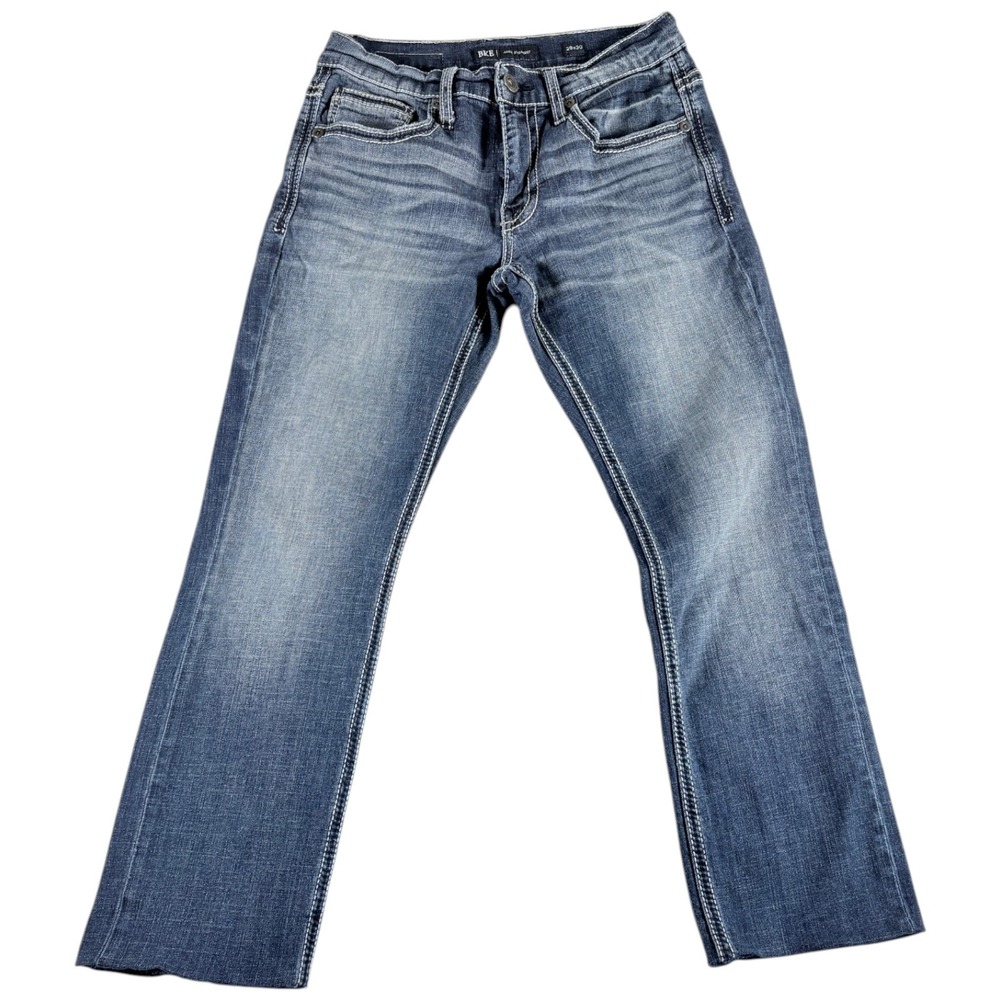 BKE Buckle Jake Straight Jeans Mens 29x30 Blue Whiskering Denim Cotton Mid Rise